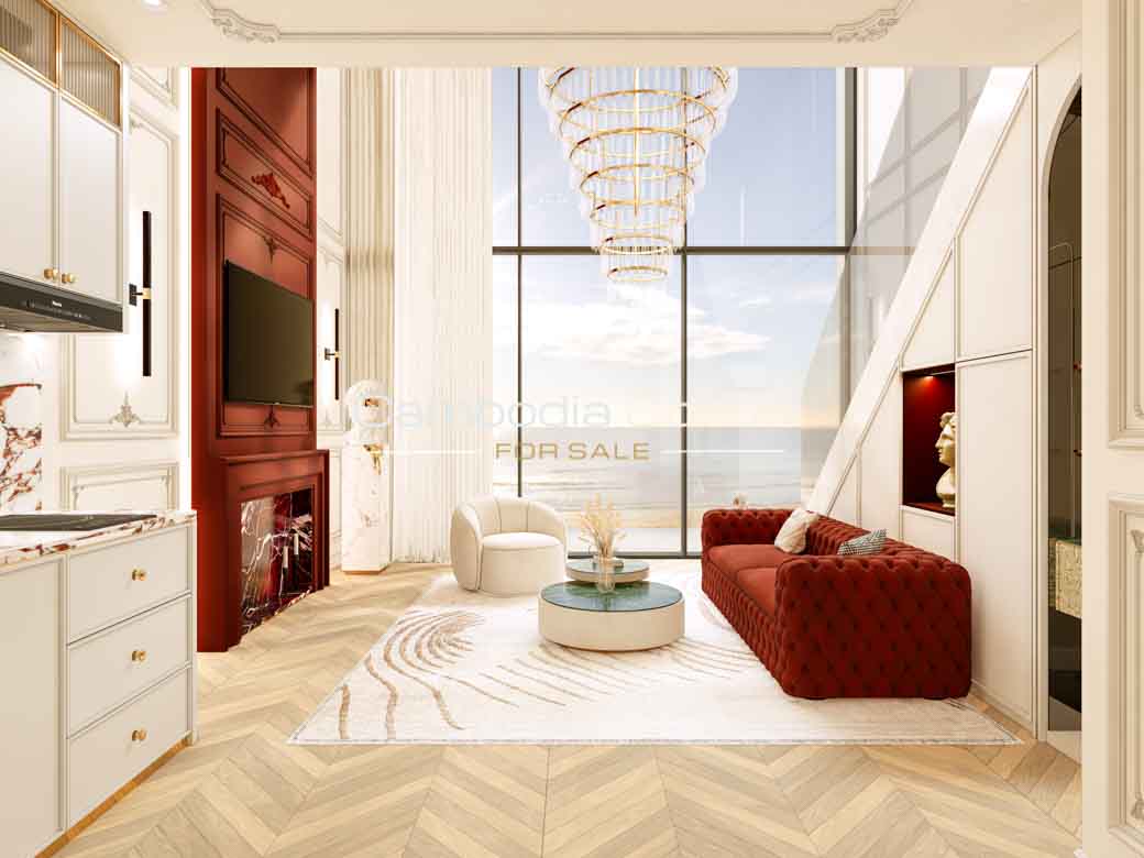 Duplex 1 Bedroom Condo at Time Square 10 in Sihanoukville - Open Living Room