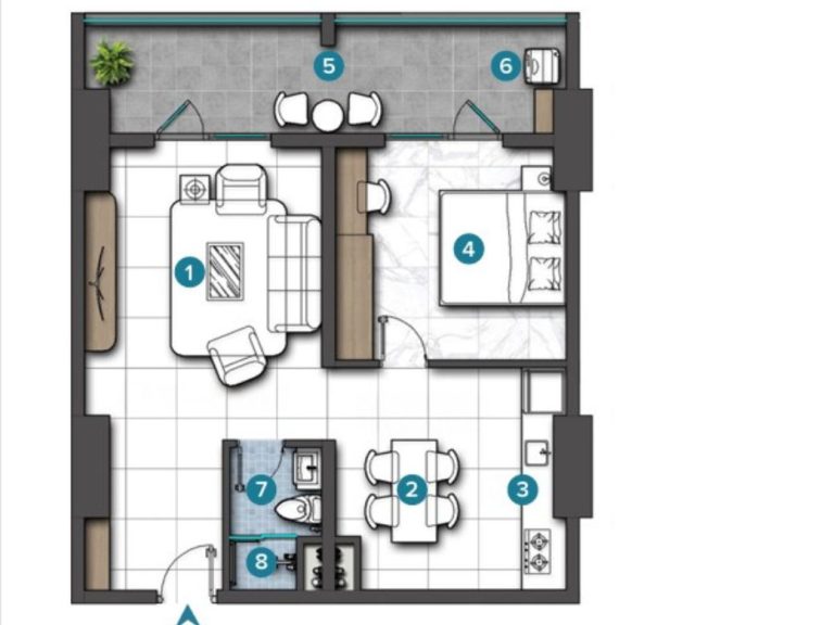 1 Bedroom Condo at LZ Sea View Residences in Sihanoukville- Floor Plan