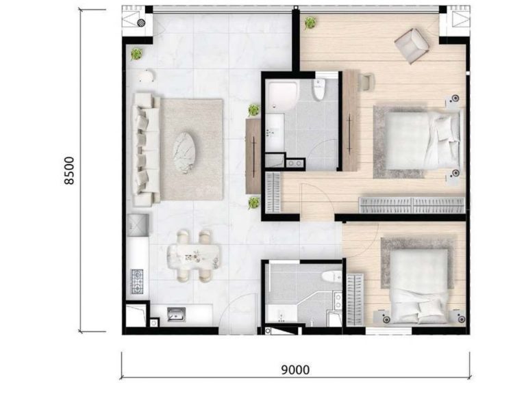 2 Bedroom Condo at Wealth Mansion in Phnom Penh-Unit Plan