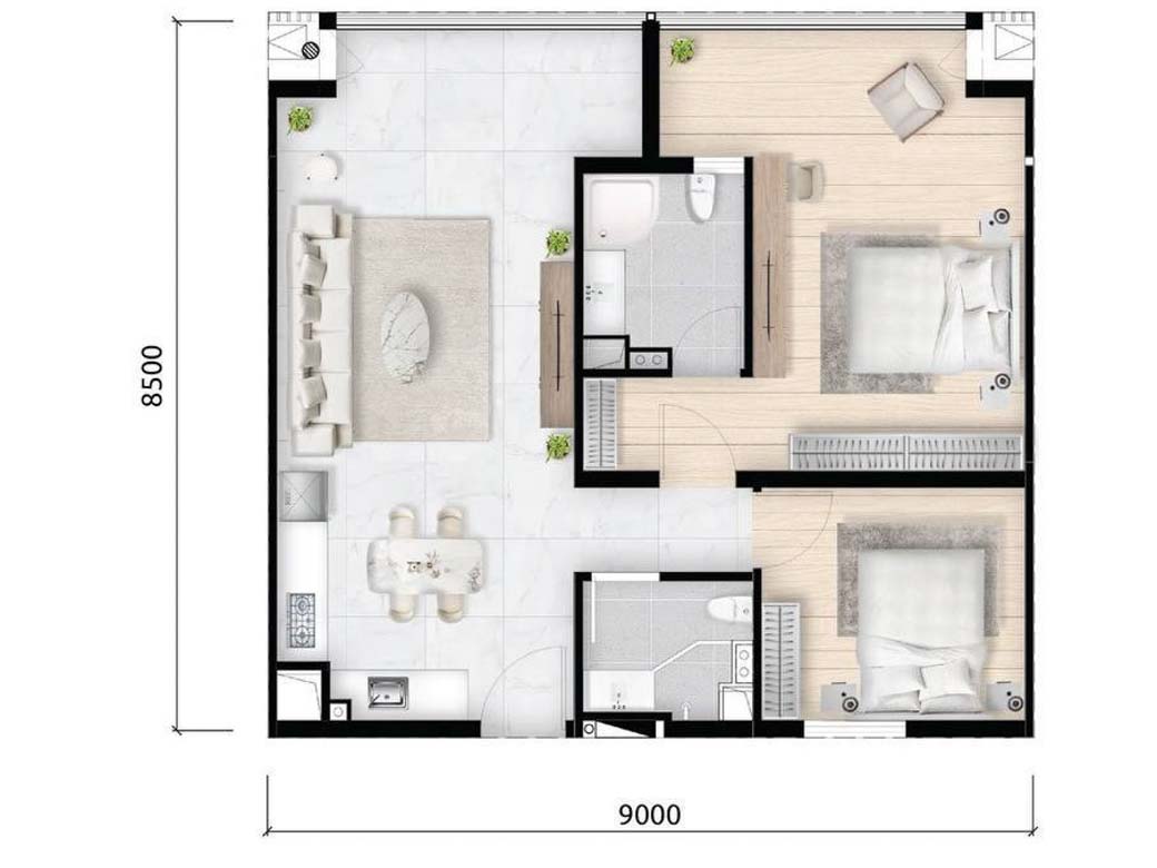 2 Bedroom Condo at Wealth Mansion in Phnom Penh-Unit Plan