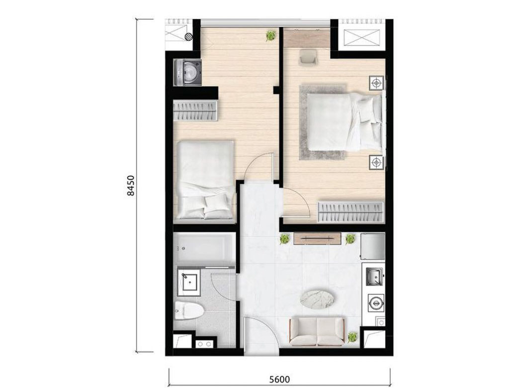2 Bedroom Floor Plan at Wealth Mansion Condo For Sale in Phnom Penh-Cambodia