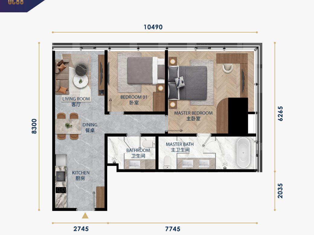 2 Bedroom UC88 Wyndham Garden BKK1 Type A and L (106.08sqm)-unit plan