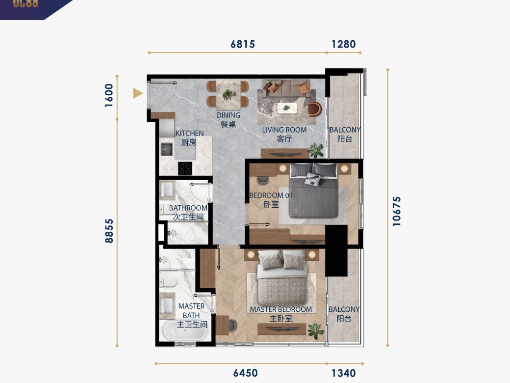 2 Bedroom UC88 Wyndham Garden BKK1 Type D and I (116.82sqm)-unit plan