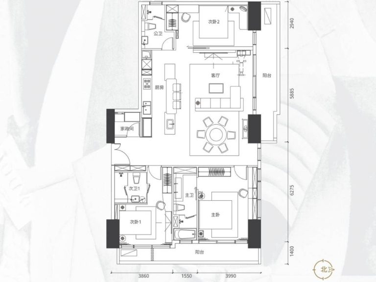 3 Bedroom Condo at Picasso Sky Gemme BKK1-TypeC2-Floor Plan
