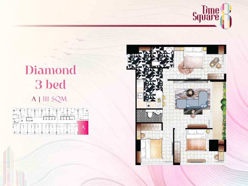Spacious Living Area - 111 sqm Diamond 3 Bedroom Condo For Sale at Time Square 8