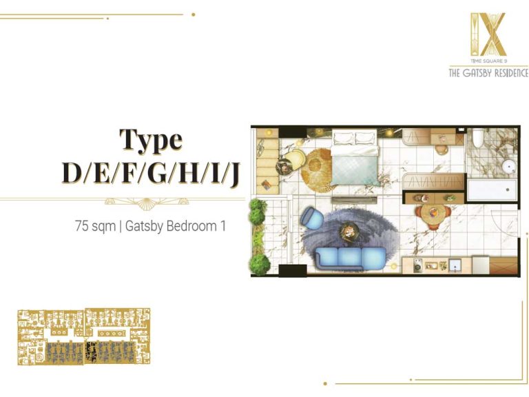 1 Bedroom Condo For Sale at Time Square 9 the Gatsby Residence BKK1 in Phnom Penh Cambodia-Floor Plan