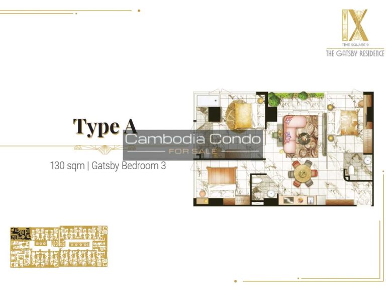 3 Bedroom Condo at The Gatsby Residence - Time Square 9 BKK1 - Floor Plan