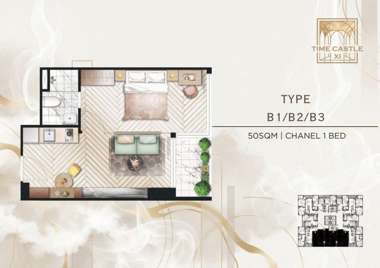 Chanel 1 Bedroom Type B Time Square 11 BKK3, Phnom Penh - Cambodia Condo For Sale