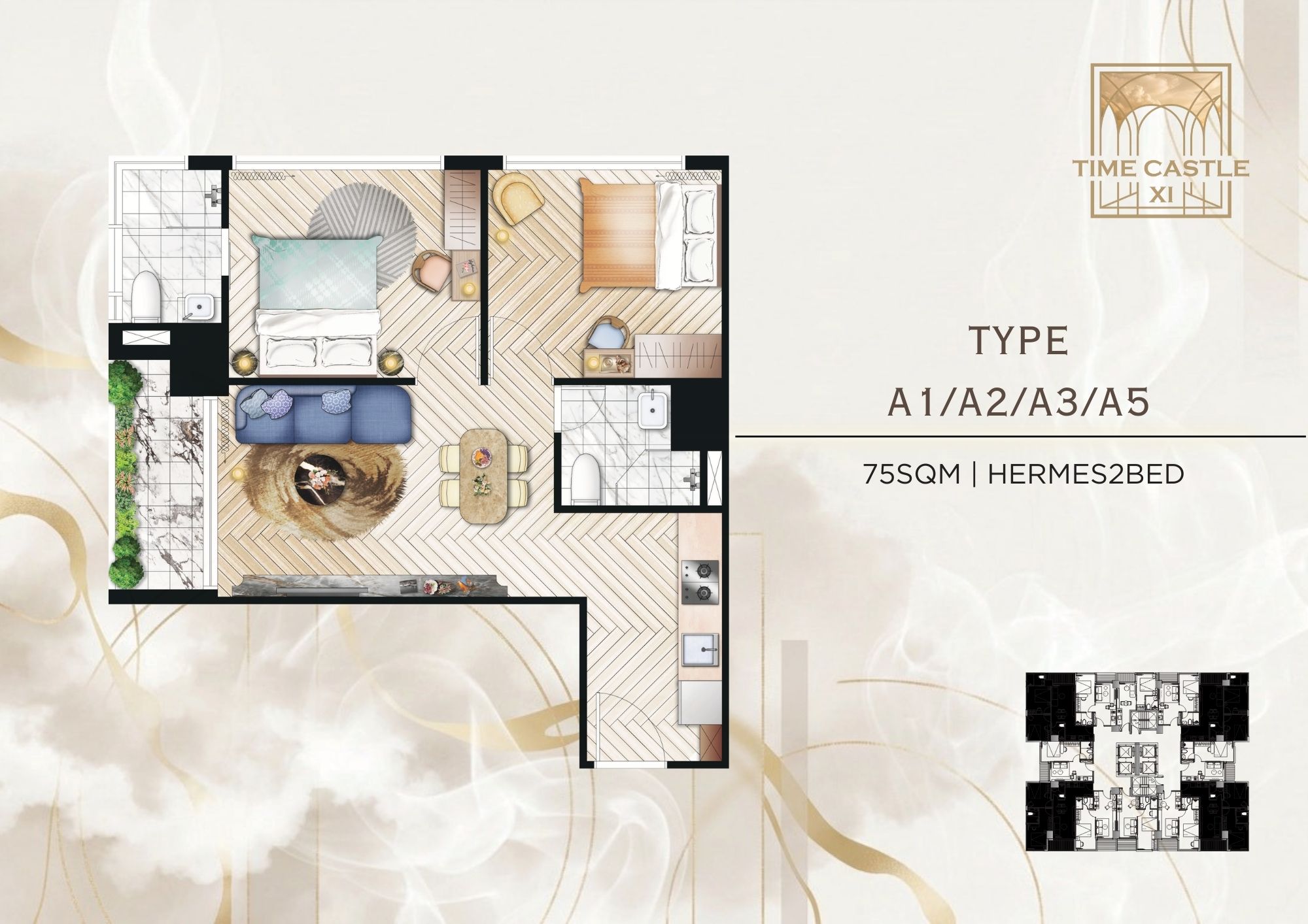 Hermes 2 Bedrooms Type A Time Square 11 BKK3, Phnom Penh - Cambodia Condo For Sale