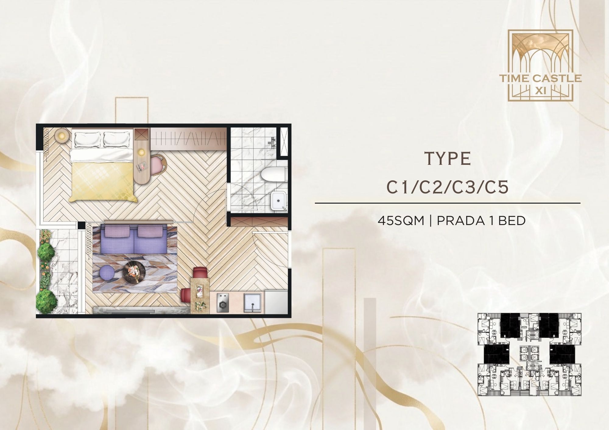 Prada 1 Bedroom Type D Time Square 11 BKK3, Phnom Penh - Cambodia Condo For Sale